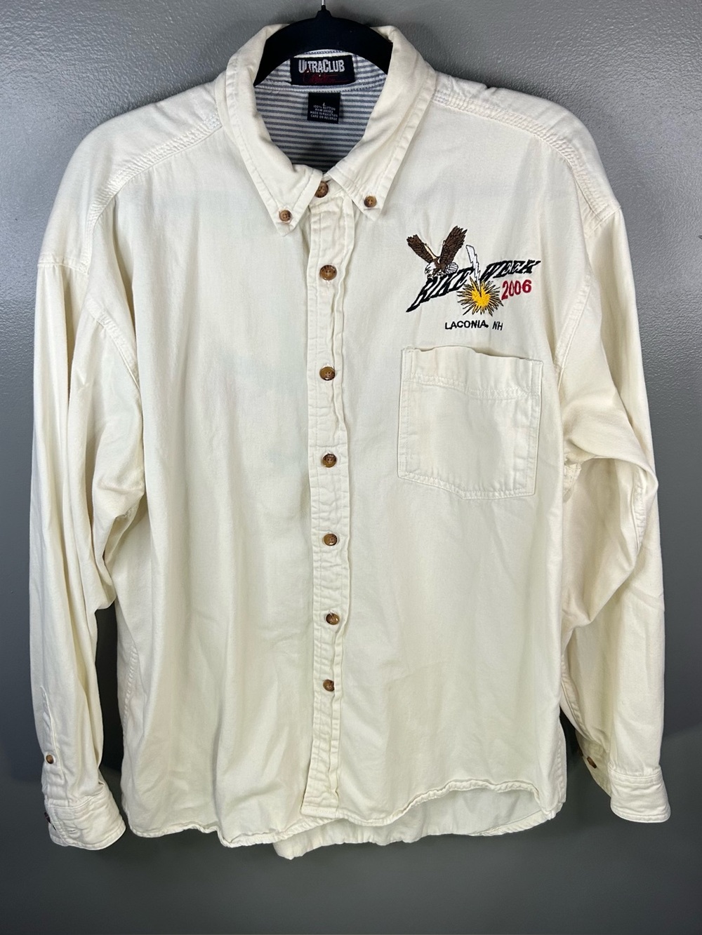 Vintage Y2K 2006 Bike Motorcycle Week Eagle Button Down Shirt Size Large